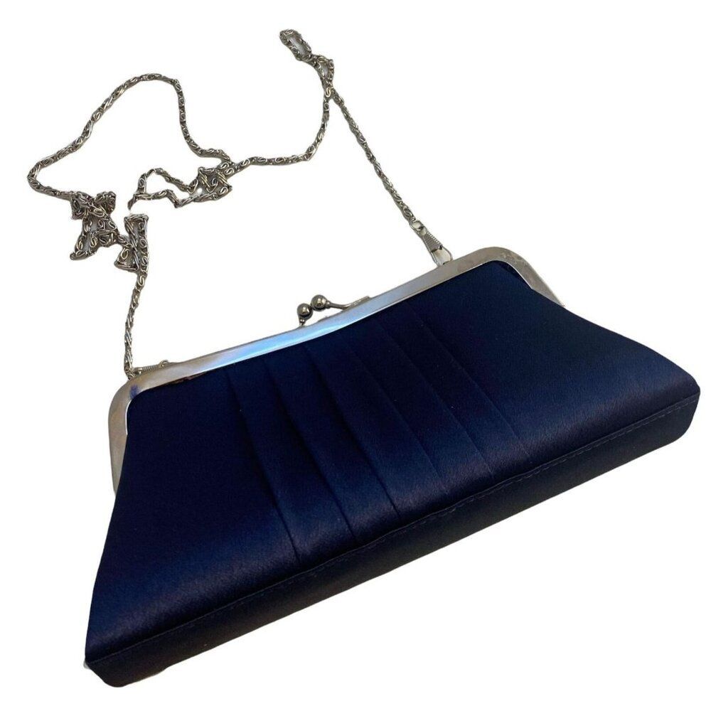 #4666 Bijoux Turner black satin clutch with shoulder strap